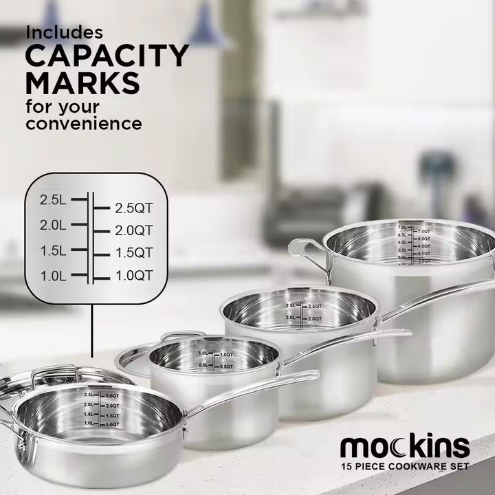 15-Piece Premium Grade Stainless Steel Cookware Set with Lids