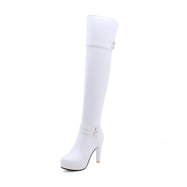 2021 Black High Heels over the Knee Boots Women Platform Thigh High Boots Autumn Winter Long Boots Shoes Sexy White