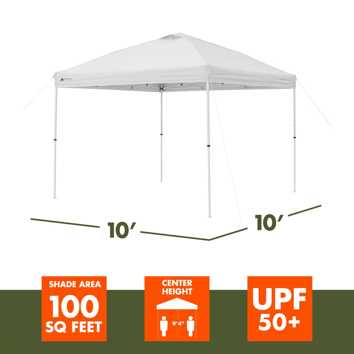 Simple Push Straight Leg Instant Canopy, White, 10 Ft X 10 Ft