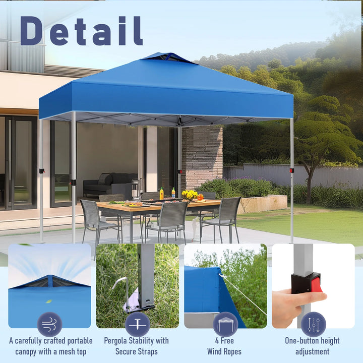 10X10Ft Pop-Up Canopy Tent Straight Legs Instant Canopy for outside with Wheeled Bag - Blue