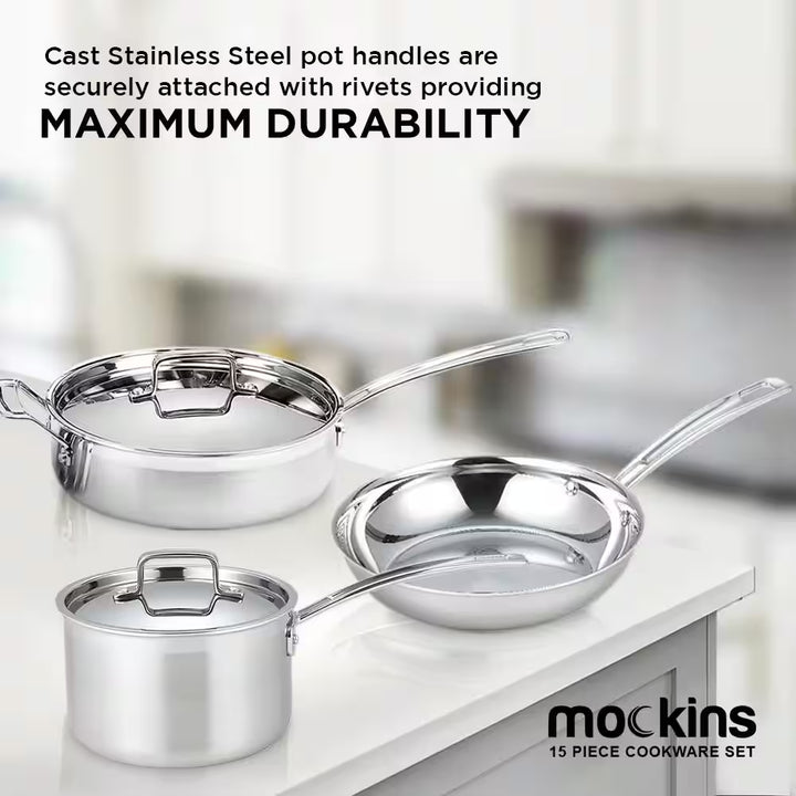 15-Piece Premium Grade Stainless Steel Cookware Set with Lids