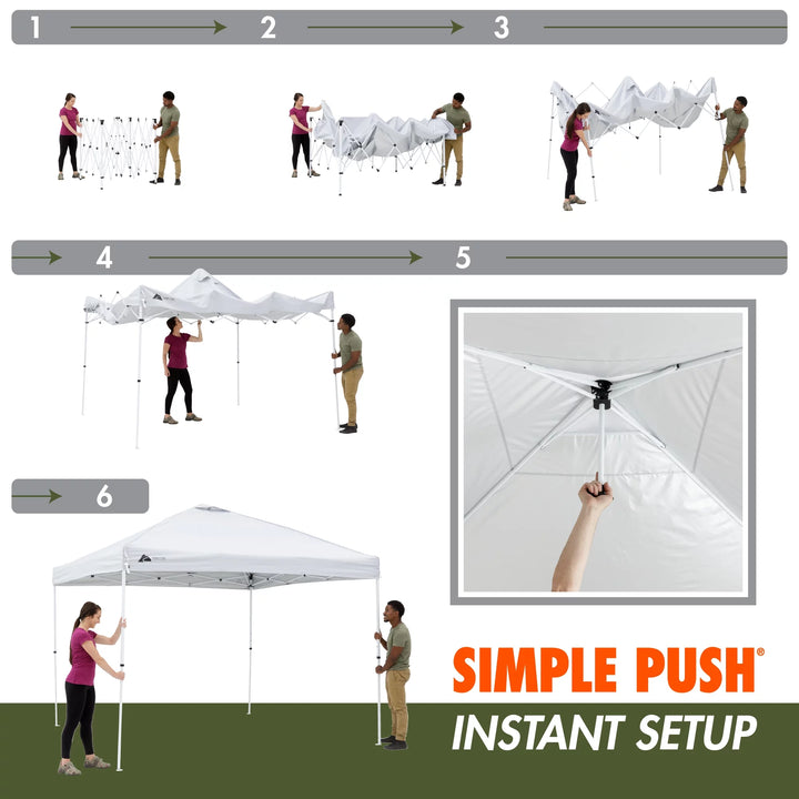 Simple Push Straight Leg Instant Canopy, White, 10 Ft X 10 Ft