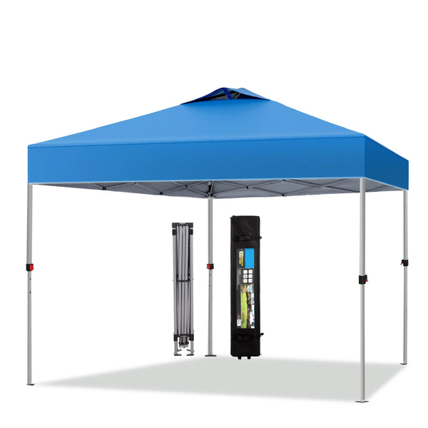 10X10Ft Pop-Up Canopy Tent Straight Legs Instant Canopy for outside with Wheeled Bag - Blue