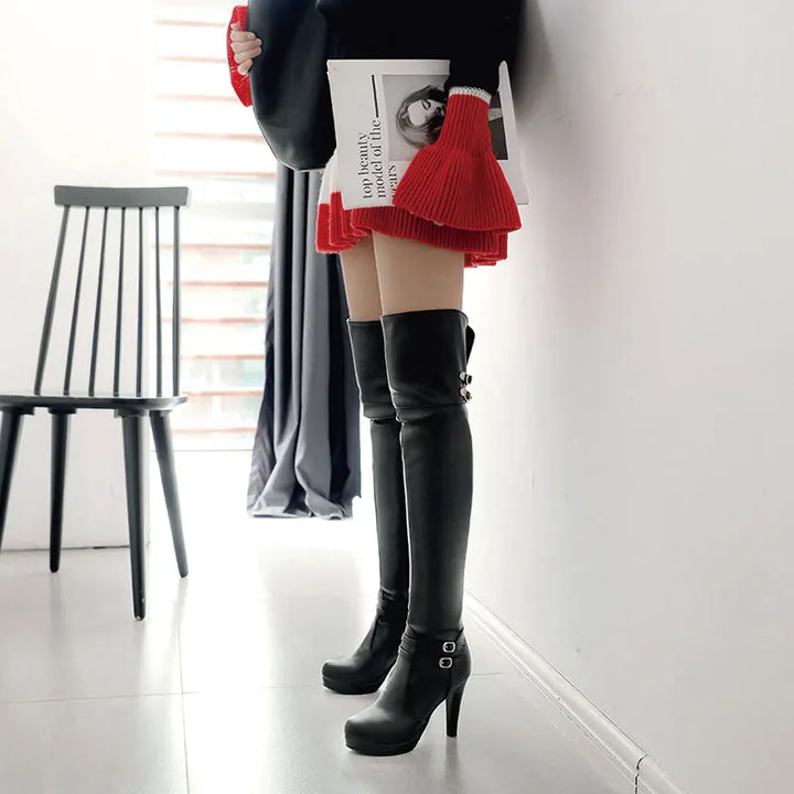 2021 Black High Heels over the Knee Boots Women Platform Thigh High Boots Autumn Winter Long Boots Shoes Sexy White