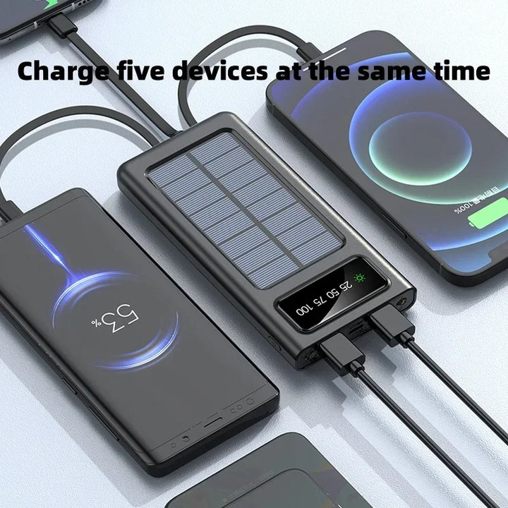 200000Mah Ultra-Large Capacity Power Bank Solar Charging Power Bank Comes with Four Wires Suitable for Samsung Apple Huawei