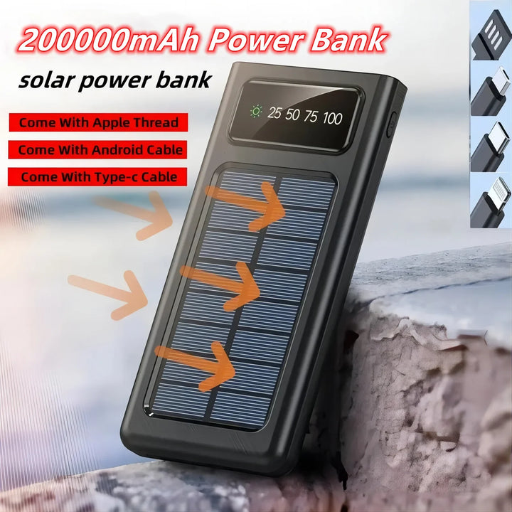 200000Mah Ultra-Large Capacity Power Bank Solar Charging Power Bank Comes with Four Wires Suitable for Samsung Apple Huawei