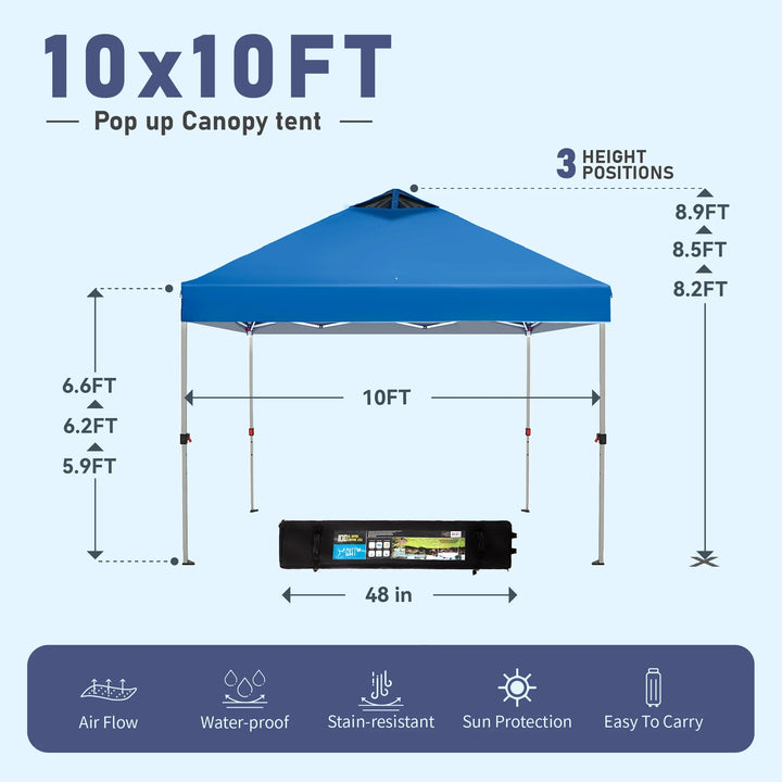 10X10Ft Pop-Up Canopy Tent Straight Legs Instant Canopy for outside with Wheeled Bag - Blue