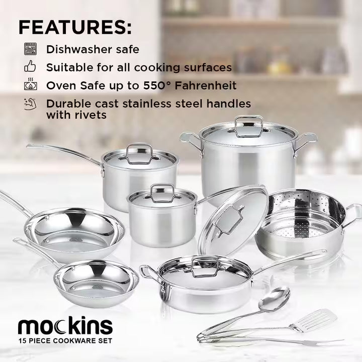 15-Piece Premium Grade Stainless Steel Cookware Set with Lids