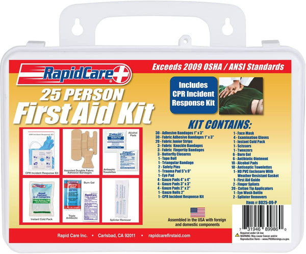 8025-09-1P 25 Person OSHA / ANSI 2009 Compliant Poly First Aid Kit, 169 Pieces, Wall Mountable, White