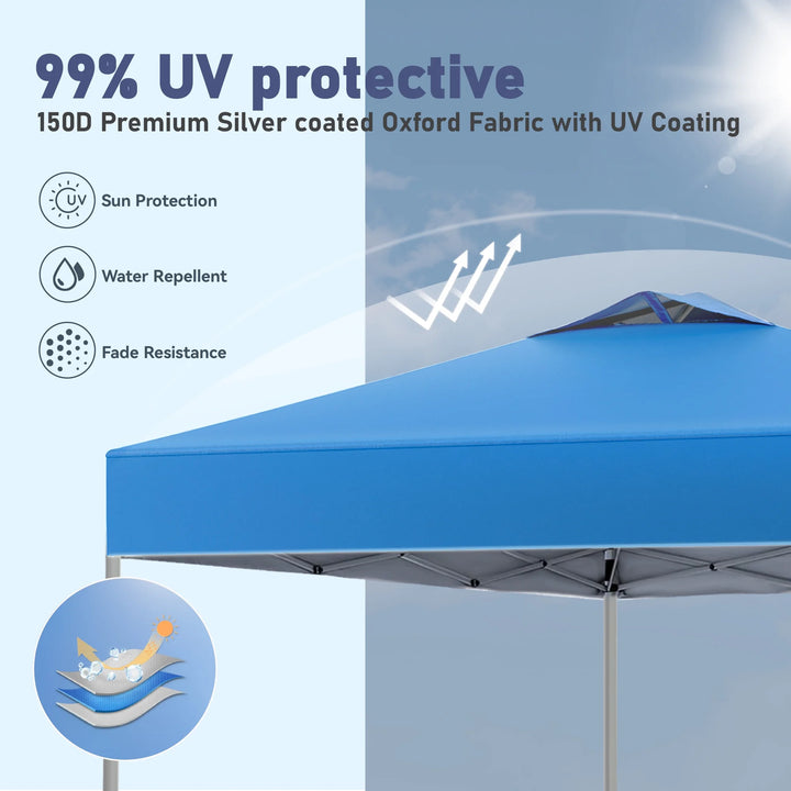 10X10Ft Pop-Up Canopy Tent Straight Legs Instant Canopy for outside with Wheeled Bag - Blue