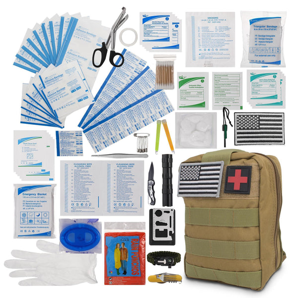 Green Survival First Aid Kit of 255 Supplies Pcs 1000D Nylon Emergency Survival Kit for Men and Women Traveling Hiking Emergency Kit Tactical First Aid Kit