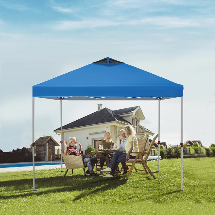 10X10Ft Pop-Up Canopy Tent Straight Legs Instant Canopy for outside with Wheeled Bag - Blue