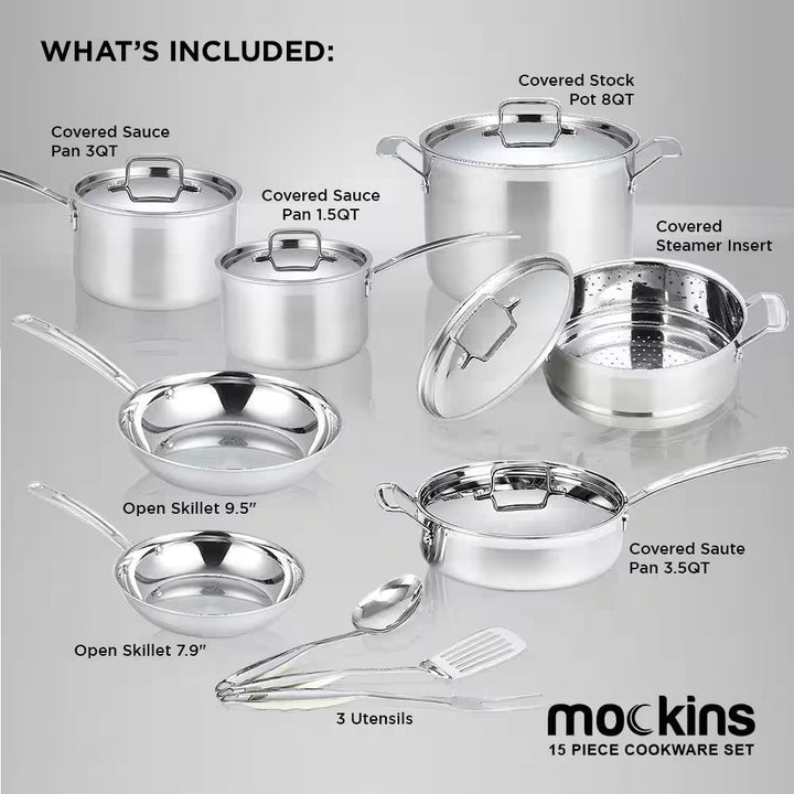 15-Piece Premium Grade Stainless Steel Cookware Set with Lids